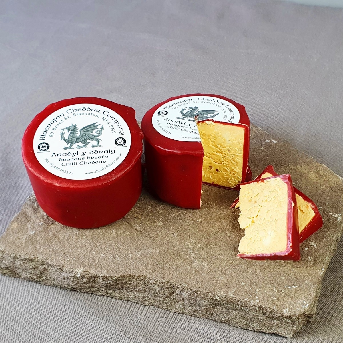 Dragon's Breath Cheddar, Blaenafon Cheese, Red Waxed Cheese