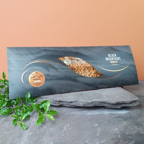 Peppered Oak Roasted Hot Smoked Salmon in packaging